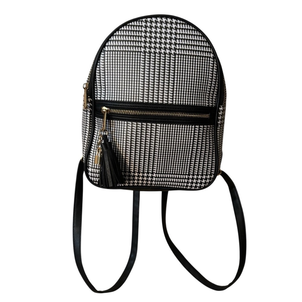 NEW Icing Mini Backpack Black White Houndstooth Vegan Leather Gold Hardware